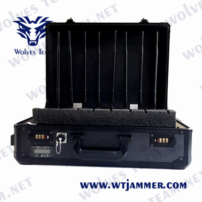Defesa portátil RF GPS WiFi5.8g da proteção do VIP do jammer do sinal do zangão do UAV da mala de viagem