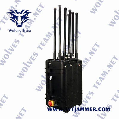 comprar 100 Watt Portátil 4 Bandas Drone Jammer de sinal IP65 impermeável GPSL1 WIFI2.4G WIFI5.8G Jammer de sinal online manufacture