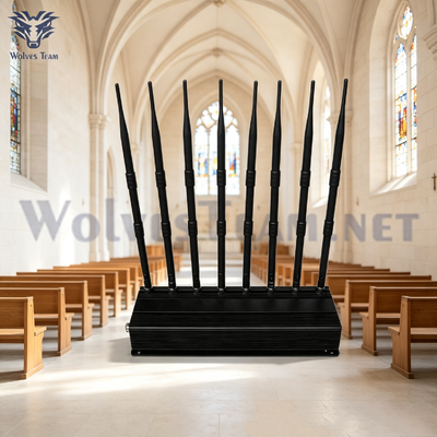 Comprar 40W 8 Bandas Ajustáveis Bloqueador de Sinal de Celular para Desktop para Culto em Igrejas e Locais Religiosos Silenciosos Fabricação em linha