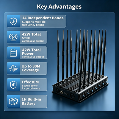 Comprar 42W 14-Band Desktop RF Jammer com Antena Omnidirecional para Privacidade de Escritório Fabricação em linha