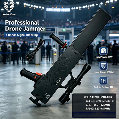 Comprar 80W 4-Band Portable Drone Jammer com Alcance de 500-1000m Bloqueador de Sinal Anti-Drone Fabricação em linha