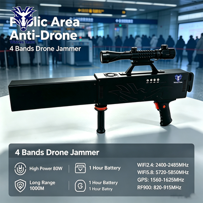 Comprar Bloqueador de Sinal de Drone de 4 Canais de 80W com Alcance de Bloqueio de 500-1000m para Proteção VIP Fabricação em linha