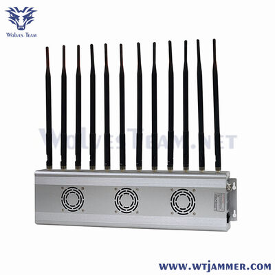 8 antenas interferência de sinal de alta potência, desktop 2G / 3G / 4G / 5G WiFi GPS Blocker com ventiladores de resfriamento duplo