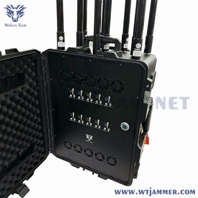 Trolley Suitcase 10 canais All-in-one signal jammer 1000W de alta potência, à prova d'água, frequências personalizáveis para uso externo
