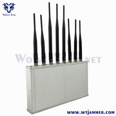 8 canais 20W Desktop Signal Jammer, alcance de bloqueio até 20m para 2G / 3G / 4G / WiFi