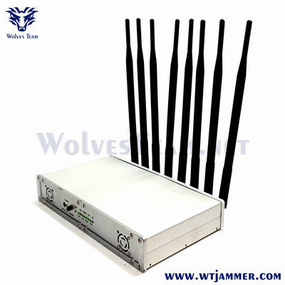 8 canais 20W Desktop Signal Jammer, alcance de bloqueio até 20m para 2G / 3G / 4G / WiFi