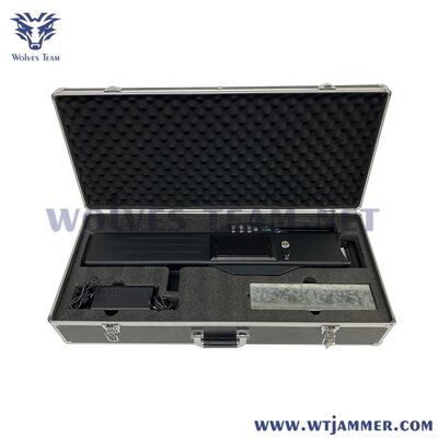 Kit completo de jammer anti-drone portátil longo, à prova de choque, revestido de alumínio, estojo de transporte, multi banda, bloqueador de sinal uav com carregador