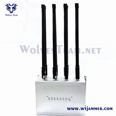 Silver 80W 5G Jammer Todos os telefones celulares Jammer de sinal com fonte de alimentação incorporada
