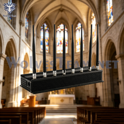 Bloqueador de Sinal Ajustável de 8 Canais para Desktop, Bloqueia WIFI e Bluetooth para Ambiente de Culto Silencioso na Igreja