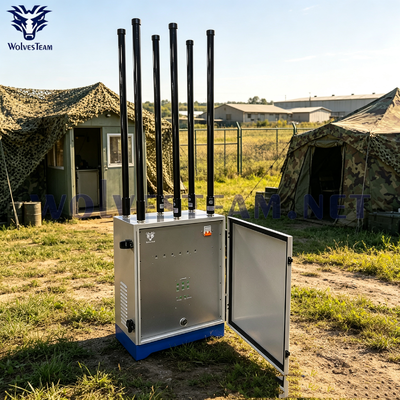 High Power 300W 6CH Outdoor Waterproof Omni-Directional Signal Jammer | 100–300m Shielding Range, Anti-Drone And Cellular Blocker For Armed Forces Camp Security