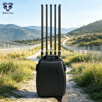 6 Bandas 120W Manpack Drone Jammer de sinal com antenas omnidirecionais e bateria incorporada para aplicação da lei