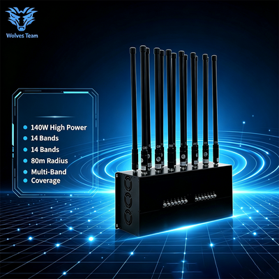 140W 14-Band Bloqueador de Sinal de Mesa com Cobertura de 80 Metros Multi-Frequência para CDMA DCS 3G 4G 5G WiFi GPS
