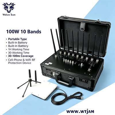 Interruptor de sinal portátil de 100W com 10 bandas de frequência e raio de cobertura de 30-100 metros para blindagem interna e externa