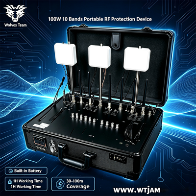 Disruptor de Sinal Profissional de Mesa 100W com 10 Bandas de Frequência e Raio de Cobertura de 30-100 Metros