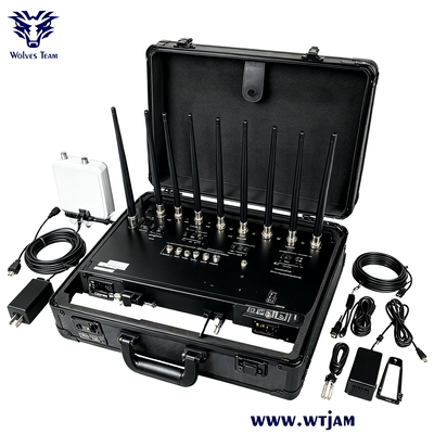 100W 10 Canais Jammer RF Portátil com Cobertura de 30-100 Metros para CDMA GSM DCS 3G 4G LTE 5G NR WiFi